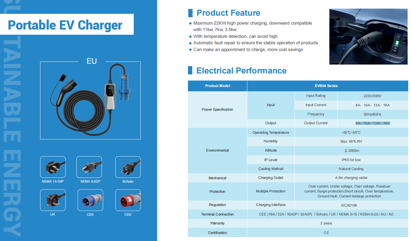 portable type 2 ev charger